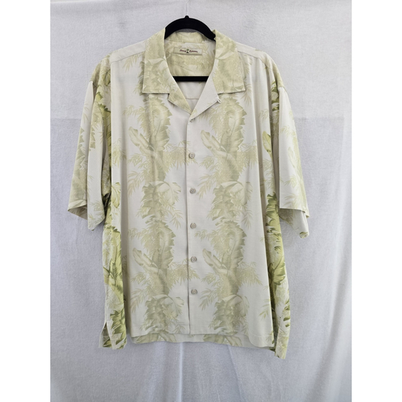 Tommy Bahama Silk Short Sleeve Button Up Green Beige Hawaiian Shirt. Mens XL - Picture 1 of 7